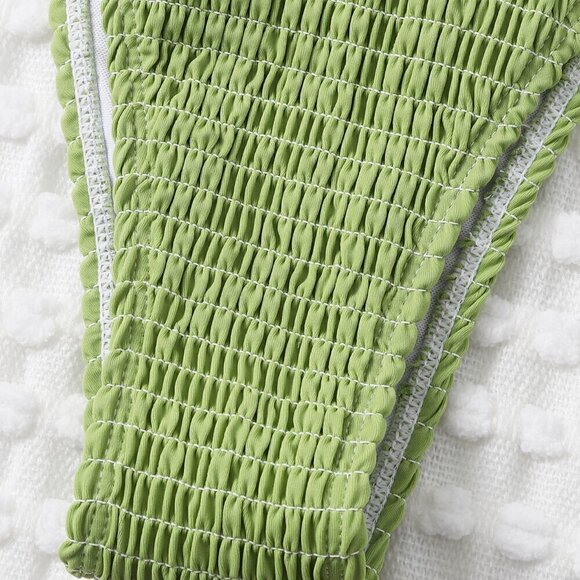 Olive Green Sexy Women's Summer Beach Mono Bikini Set Smocked Micro Triangle Bra - Picture 5 of 5